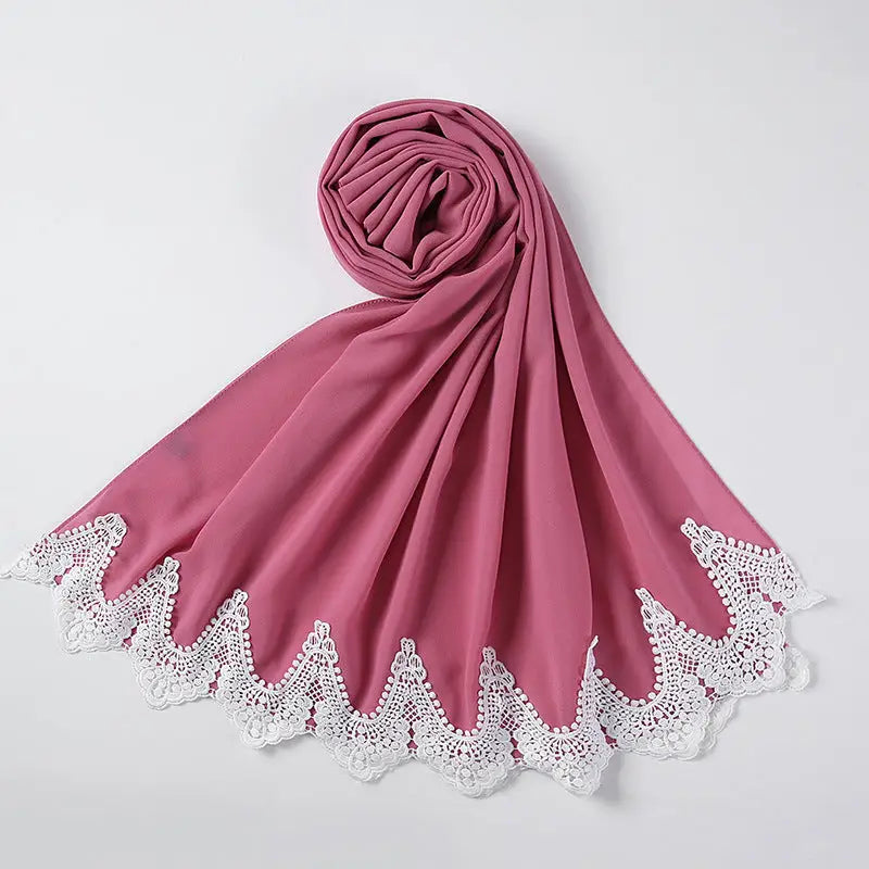 Malaysian Pearl Chiffon Scarf Stitching Lace Scarf - 24Style - Chiffon scarf