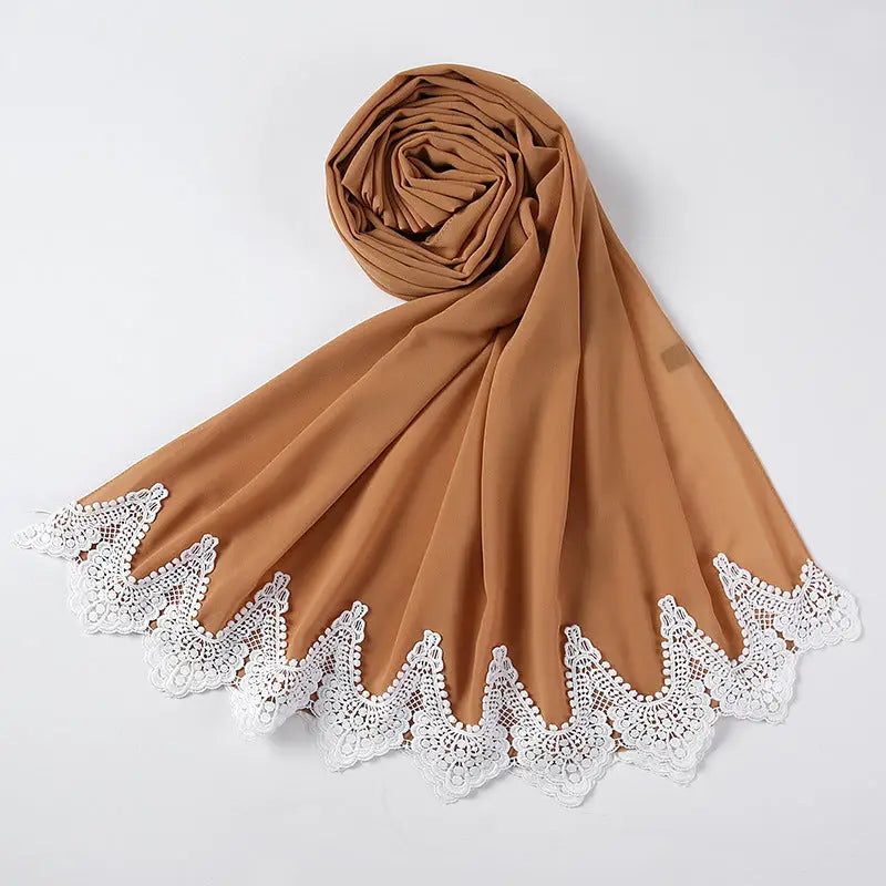 Malaysian Pearl Chiffon Scarf Stitching Lace Scarf - 3 Style - Chiffon scarf