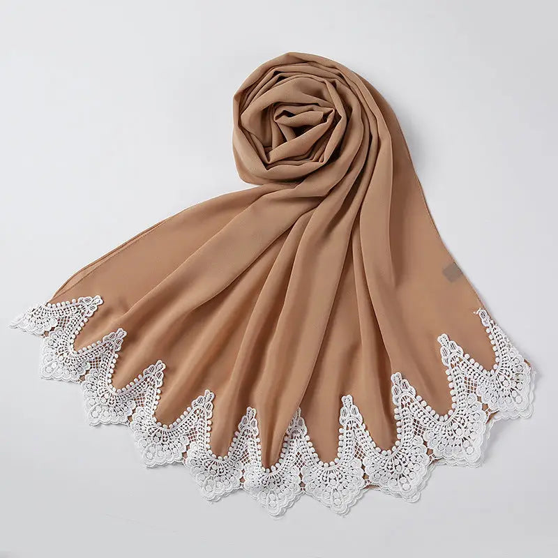 Malaysian Pearl Chiffon Scarf Stitching Lace Scarf - 4 Style - Chiffon scarf