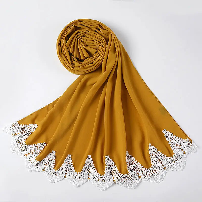 Malaysian Pearl Chiffon Scarf Stitching Lace Scarf - 6 Style - Chiffon scarf