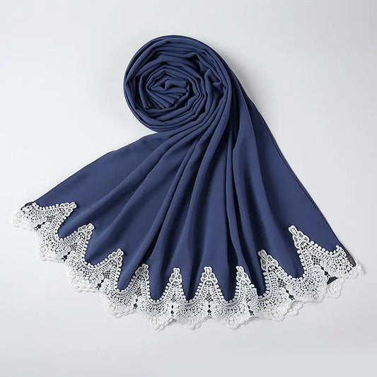 Malaysian Pearl Chiffon Scarf Stitching Lace Scarf - Chiffon scarf
