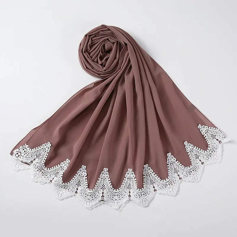 Malaysian Pearl Chiffon Scarf Stitching Lace Scarf - 7 Style - Chiffon scarf