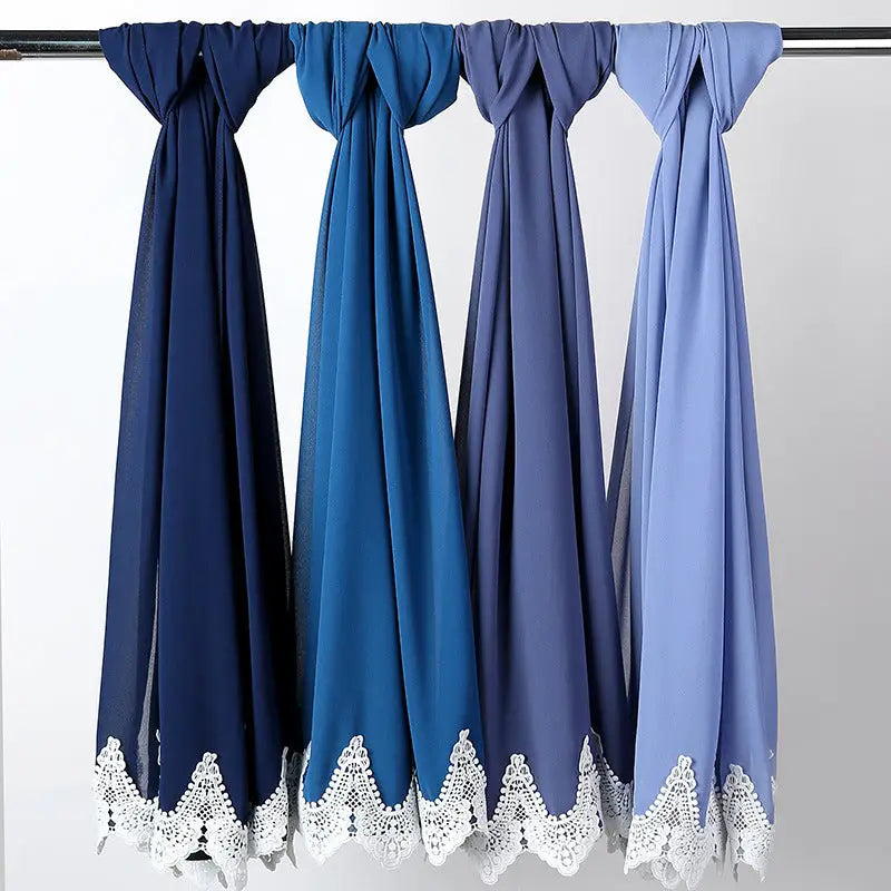 Malaysian Pearl Chiffon Scarf Stitching Lace Scarf - Chiffon scarf