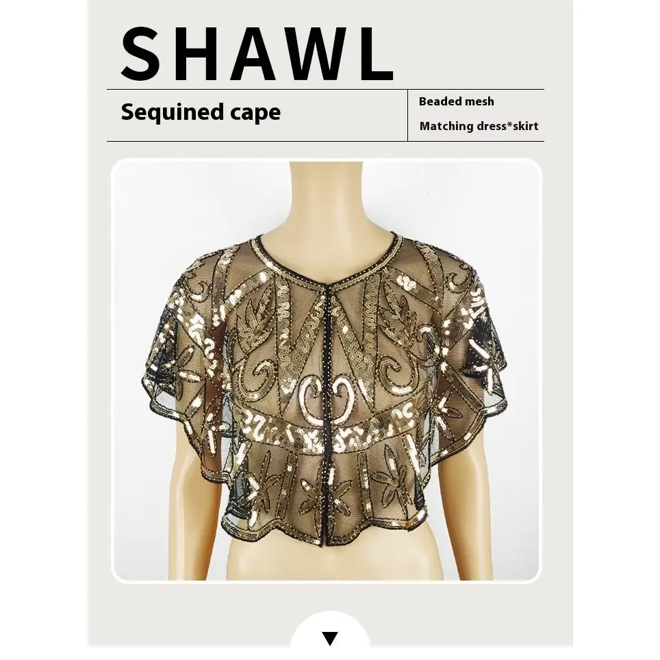 Mesh Beads Sequined Shawl Cape Coat For Women