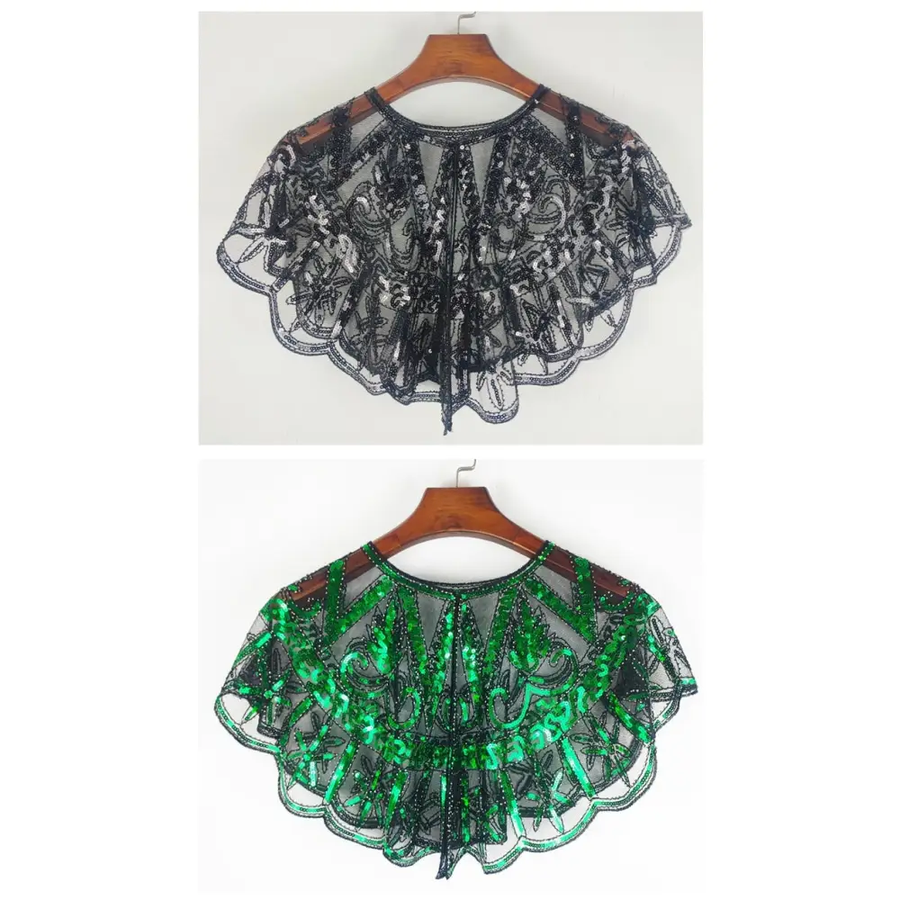 Mesh Beads Sequined Shawl Cape Coat For Women