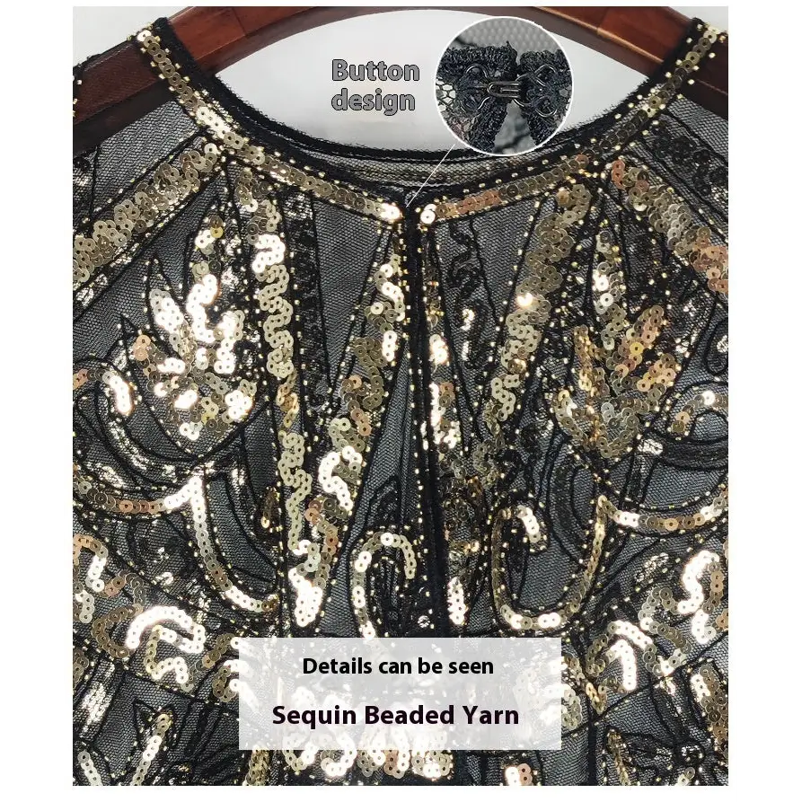 Mesh Beads Sequined Shawl Cape Coat For Women