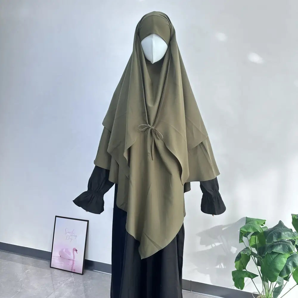 Middle Eastern Double-layer Headscarf - Army Green / Free Size