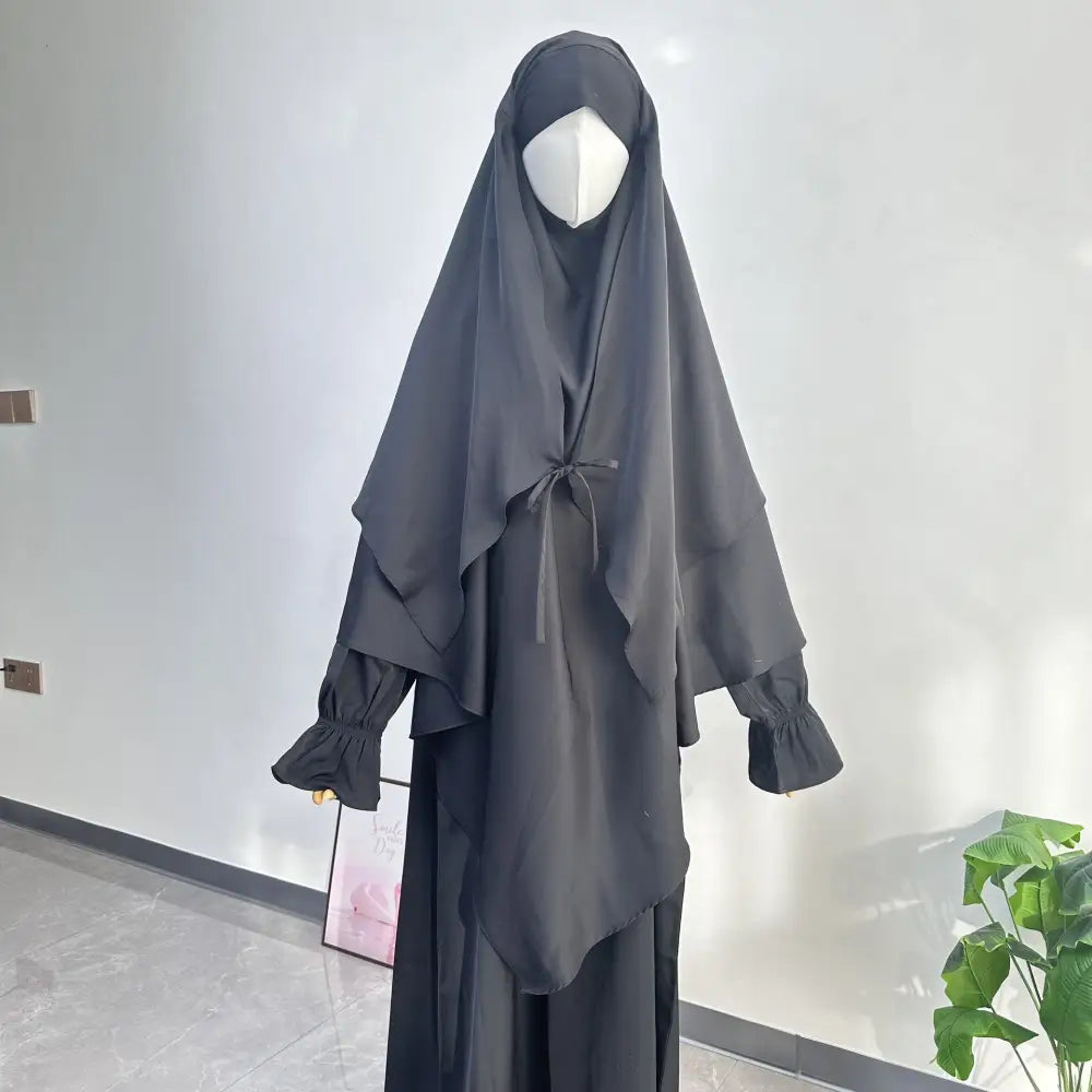Middle Eastern Double-layer Headscarf - Black / Free Size