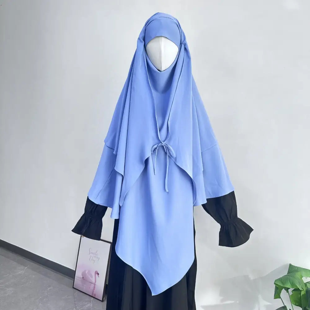 Middle Eastern Double-layer Headscarf - Blue / Free Size