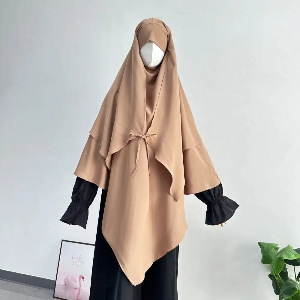 Middle Eastern Double-layer Headscarf - Camel / Free Size