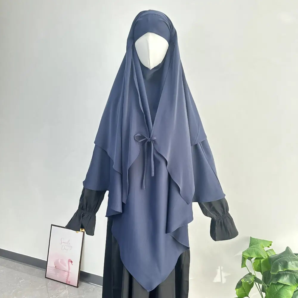 Middle Eastern Double-layer Headscarf - Dark Blue / Free Size