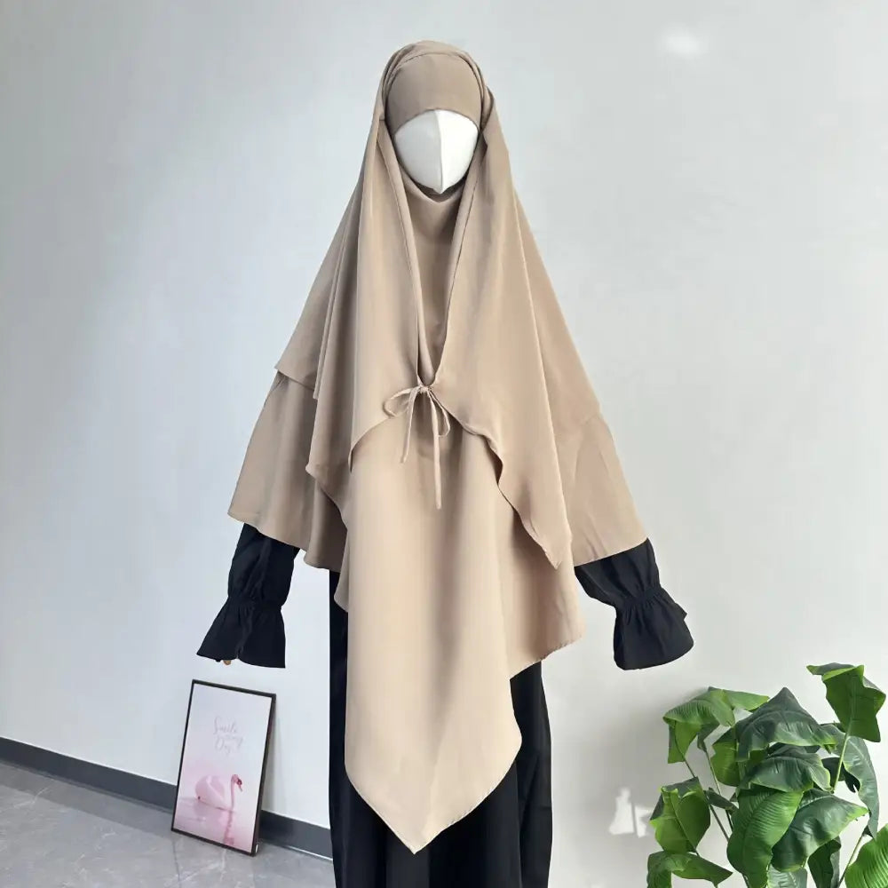 Middle Eastern Double-layer Headscarf - Khaki / Free Size