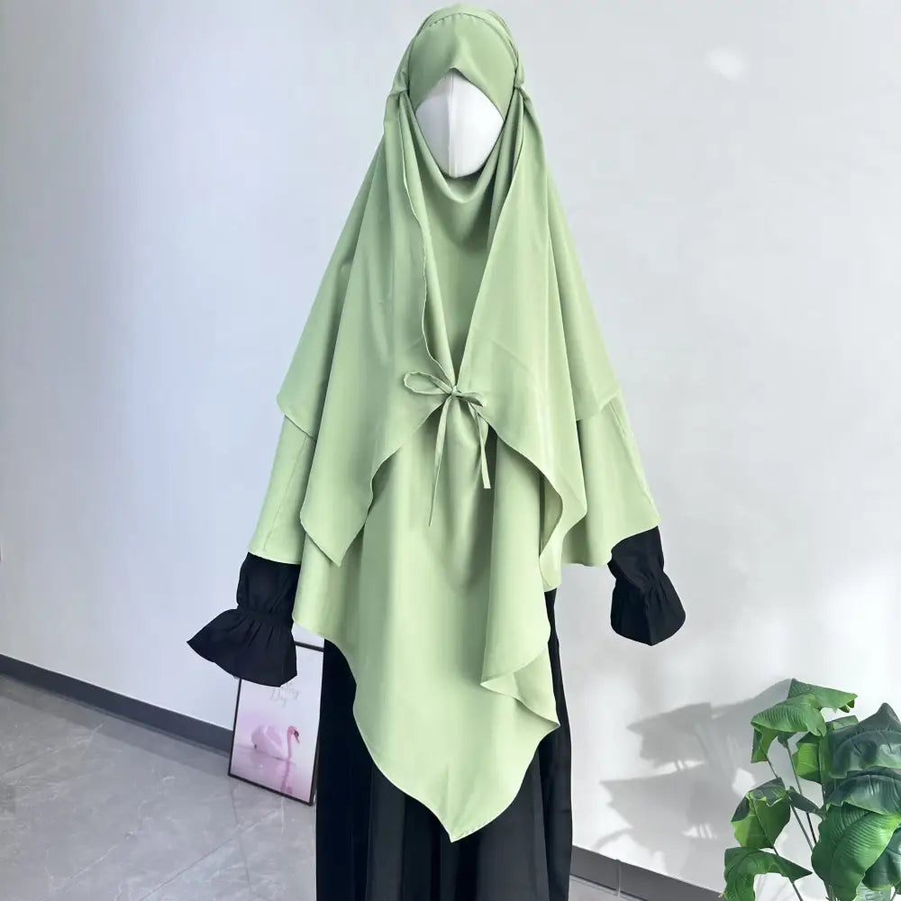Middle Eastern Double-layer Headscarf - Light Green / Free Size
