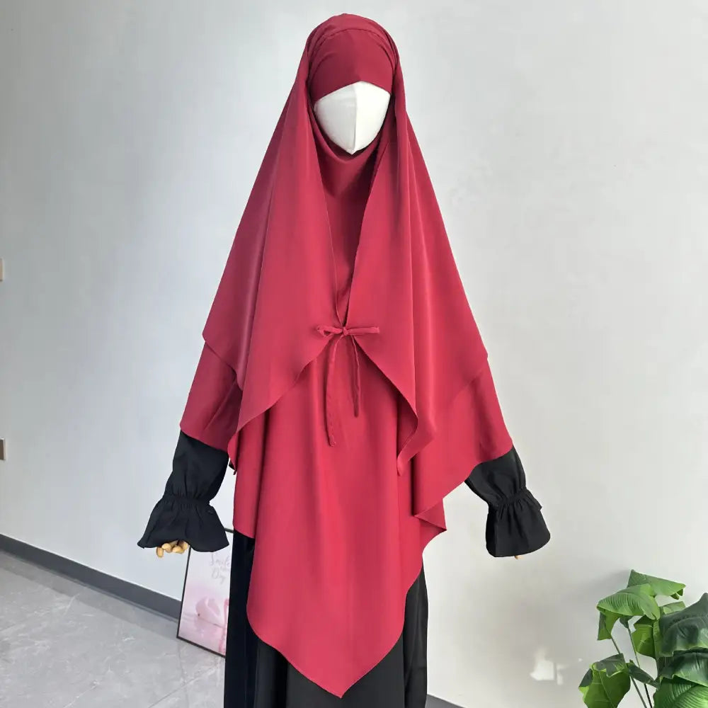 Middle Eastern Double-layer Headscarf - Wine Red / Free Size