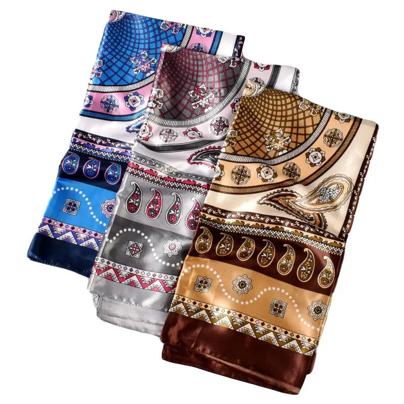 Minimalist Patterned Silk Satin Square Scarf