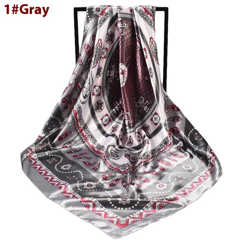 Minimalist Patterned Silk Satin Square Scarf - Gray / 90x90cm