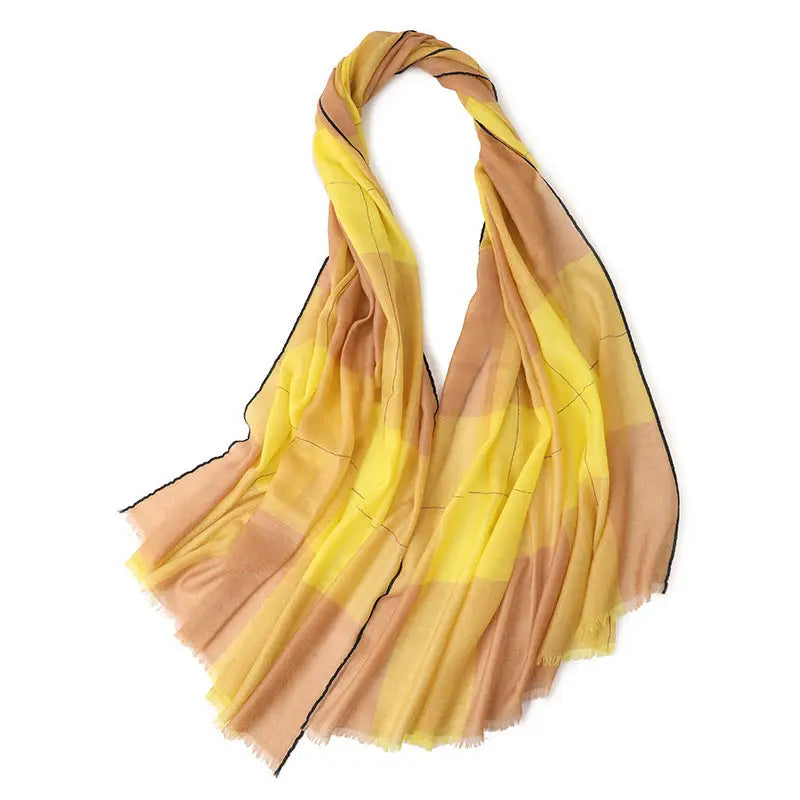 Multicolour Plaid Long Bib Luxury Cashmere Shawl