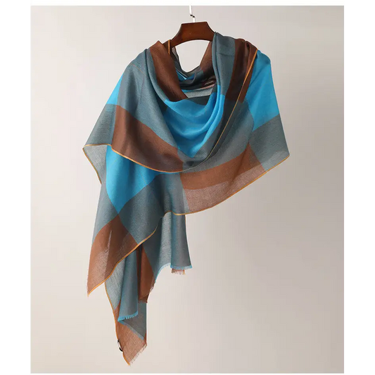 Multicolour Plaid Long Bib Luxury Cashmere Shawl
