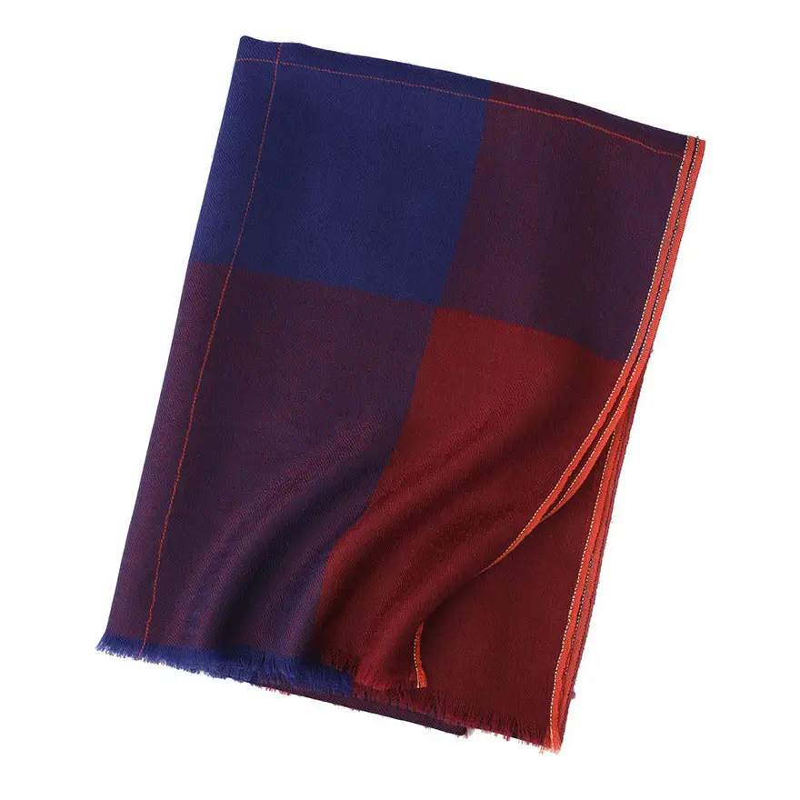 Multicolour Plaid Long Bib Luxury Cashmere Shawl - Blue