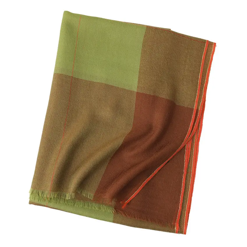 Multicolour Plaid Long Bib Luxury Cashmere Shawl - Green