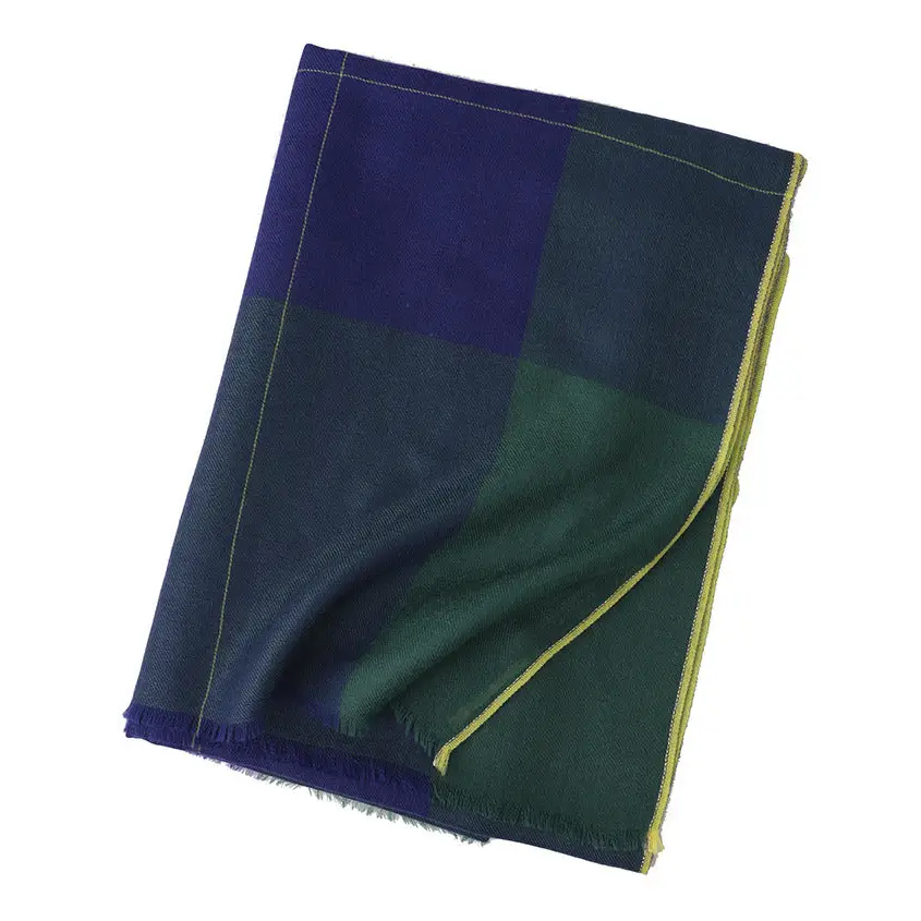Multicolour Plaid Long Bib Luxury Cashmere Shawl - Sapphire