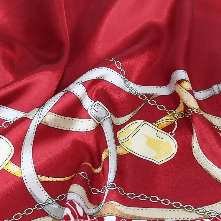 Multipurpose Chain Printed Scarf Women’s Casual Scarf Satin Large Square Scarf - Red / 90*90cm - Square Scarf