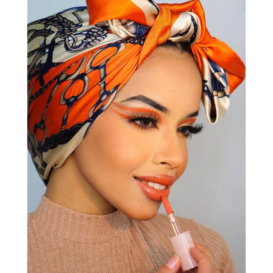 Multipurpose Chain Printed Scarf Women’s Casual Scarf Satin Large Square Scarf - Orange Chain / 90*90cm - Square Scarf