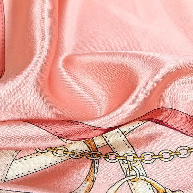 Multipurpose Chain Printed Scarf Women’s Casual Scarf Satin Large Square Scarf - Pink / 90*90cm - Square Scarf