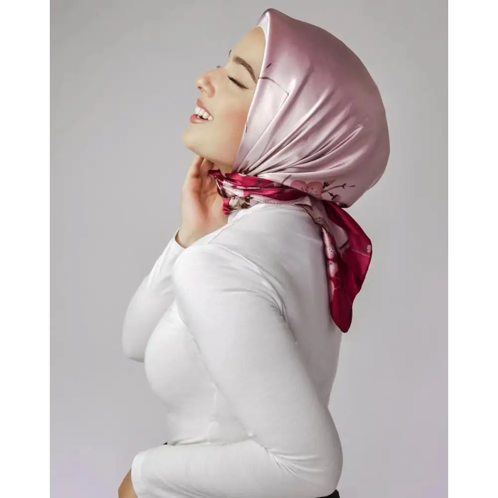 Multipurpose Chain Printed Scarf Women’s Casual Scarf Satin Large Square Scarf - Wine Red Plum Blossom / 90*90cm