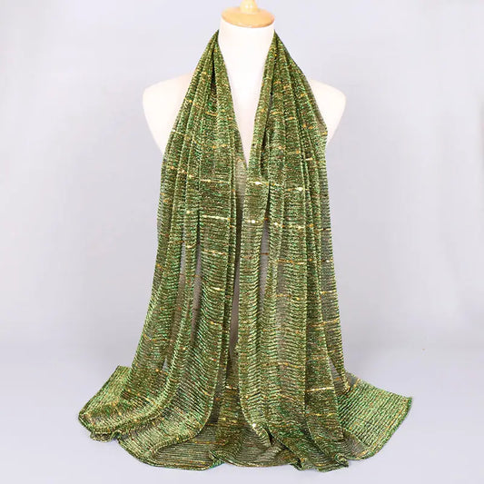 New Women’s Lamp Wick Silk Sequined Scarf - 13 Green / 180x65cm