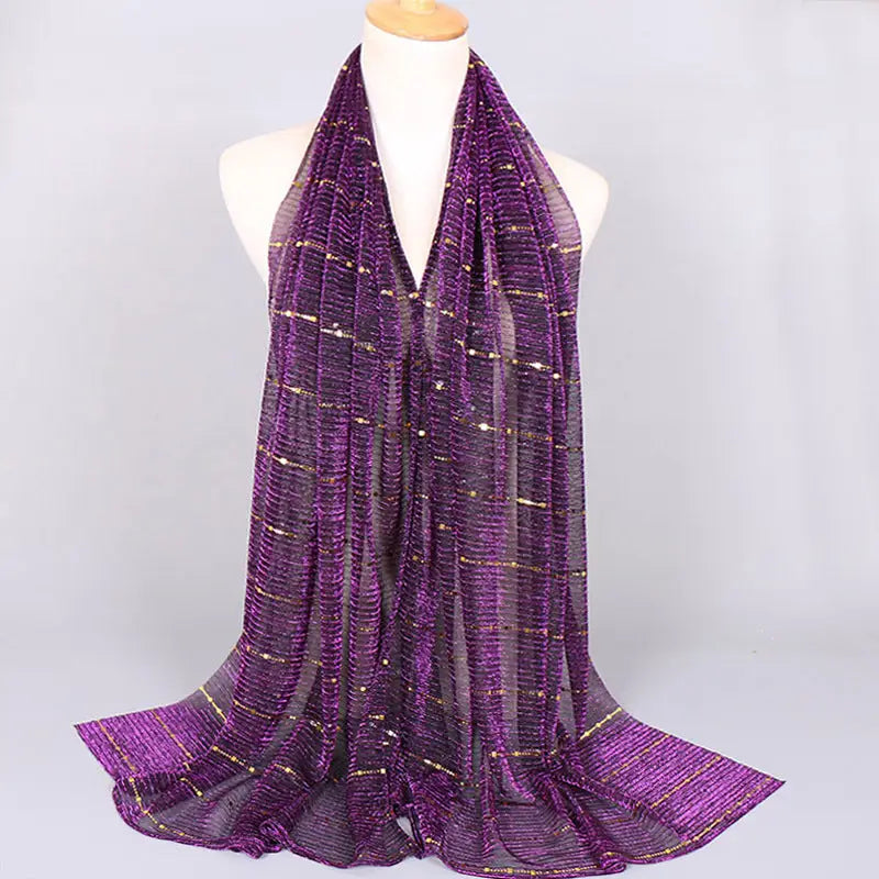 New Women’s Lamp Wick Silk Sequined Scarf - 14 Dark Purple / 180x65cm