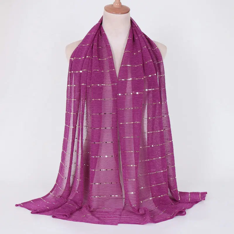 New Women’s Lamp Wick Silk Sequined Scarf - 18 Rose Red / 180x65cm