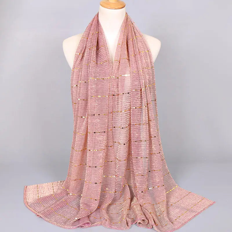 New Women’s Lamp Wick Silk Sequined Scarf - 2 Deep Snow Teeth / 180x65cm