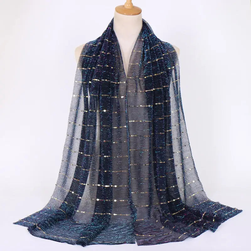 New Women’s Lamp Wick Silk Sequined Scarf - 20 Haqing / 180x65cm