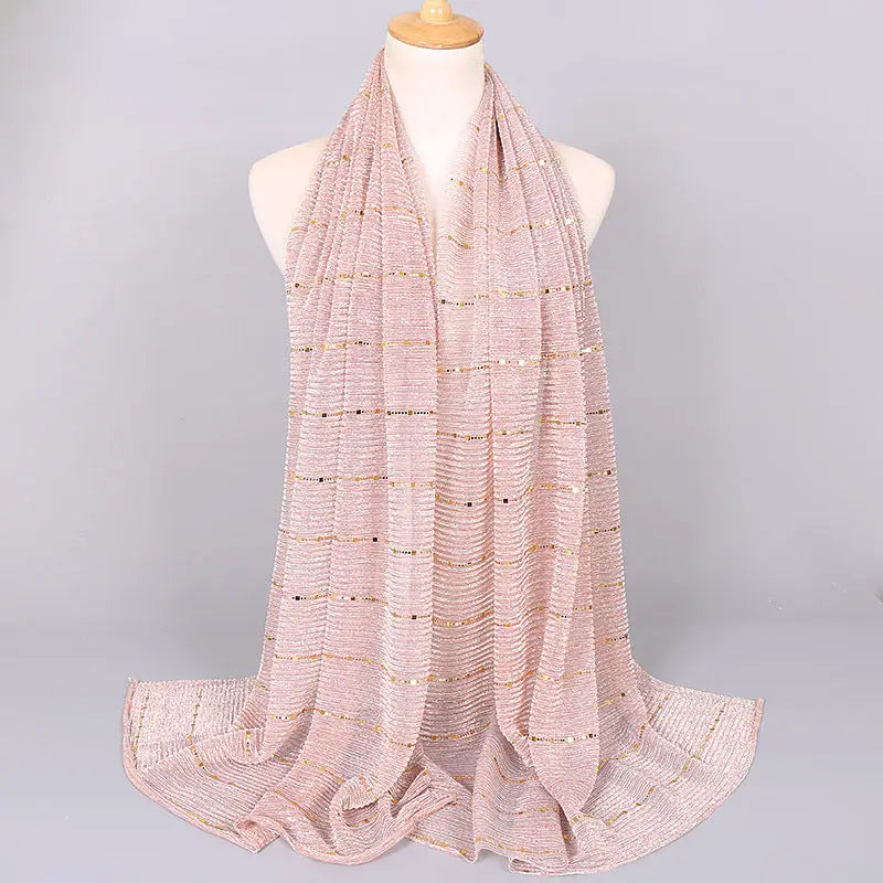 New Women’s Lamp Wick Silk Sequined Scarf - 3 Light Snow Teeth / 180x65cm