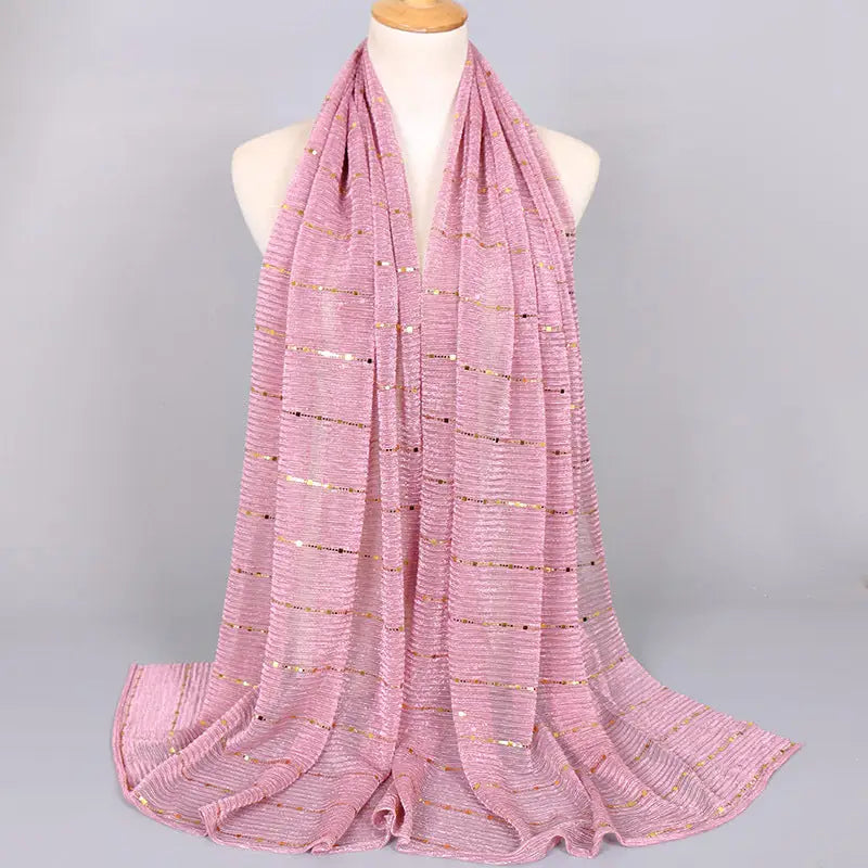New Women’s Lamp Wick Silk Sequined Scarf - 4 Leather Red / 180x65cm