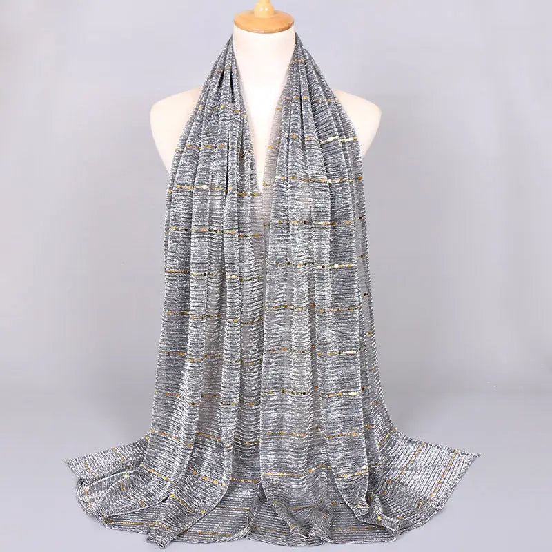 New Women’s Lamp Wick Silk Sequined Scarf - 6 Medium Gray / 180x65cm