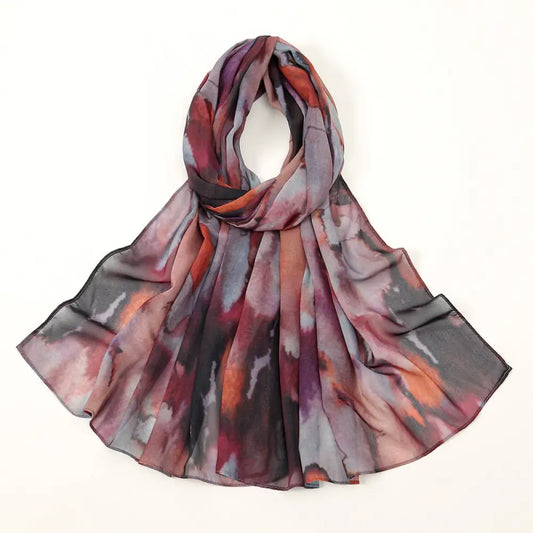 Premium Watercolour Print Sun Protection Scarf - Purple Rose Red / 180x70cm - Long hijab