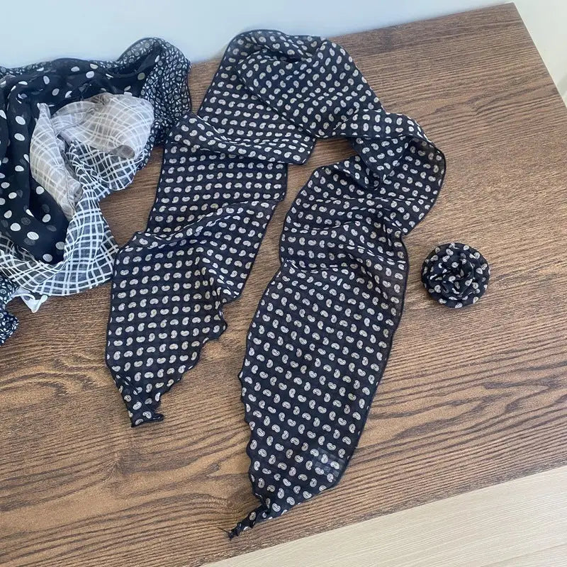 Removable Retro Flower Neck Scarf - Black Paisley - Summer Scarf