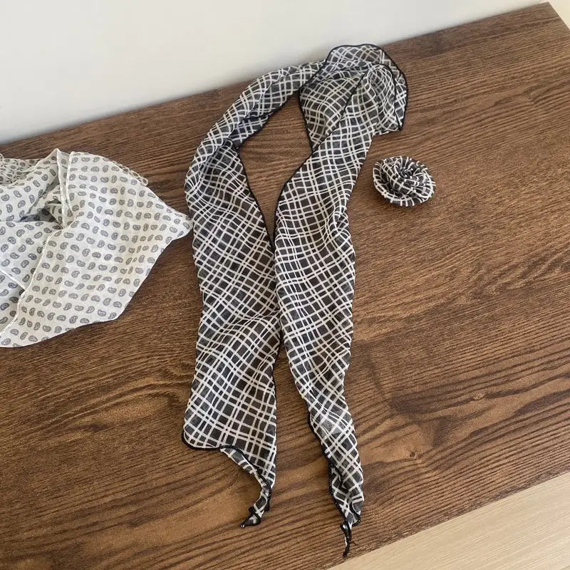 Removable Retro Flower Neck Scarf - Black Plaid - Summer Scarf