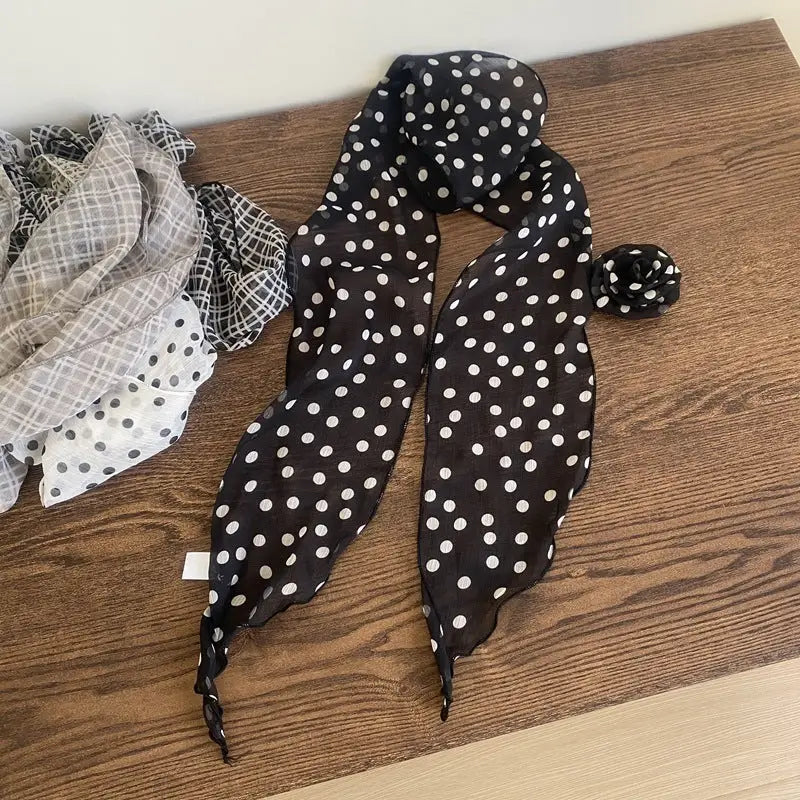 Removable Retro Flower Neck Scarf - Black Polka Dot - Summer Scarf