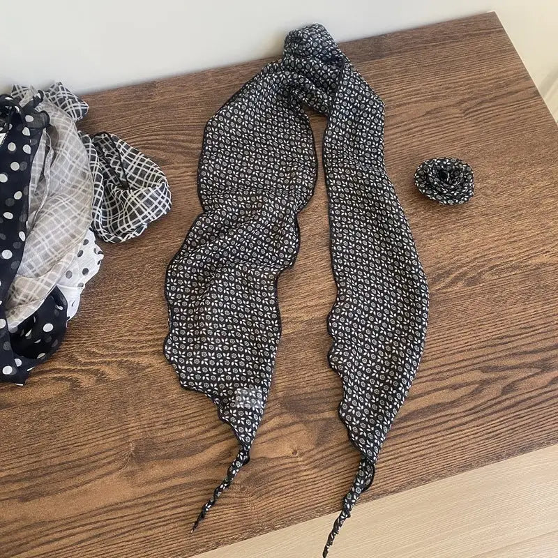 Removable Retro Flower Neck Scarf - Black Flower - Summer Scarf