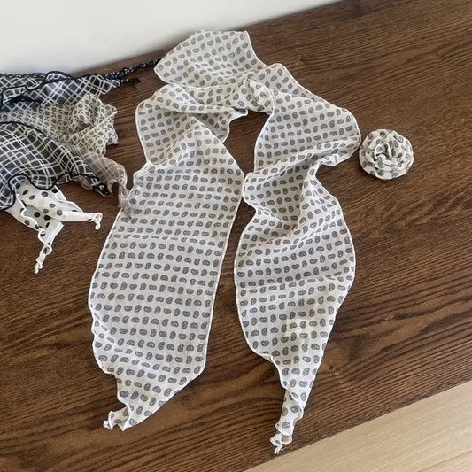 Removable Retro Flower Neck Scarf - White Paisley - Summer Scarf