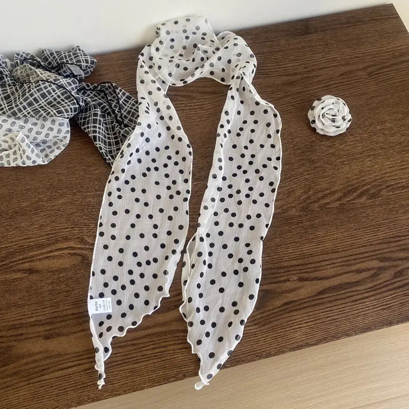 Removable Retro Flower Neck Scarf - White Polka Dot - Summer Scarf