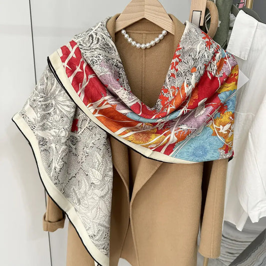 Return To Nature Duplex Printing Silk Wool Scarf - Return To Nature / 130X130cm