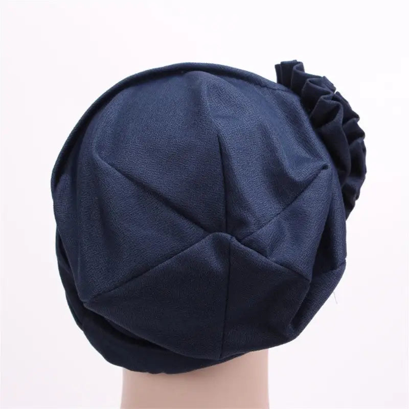 Side Decals Solid Color Large Flower Headscarf Confinement Hat Muslim