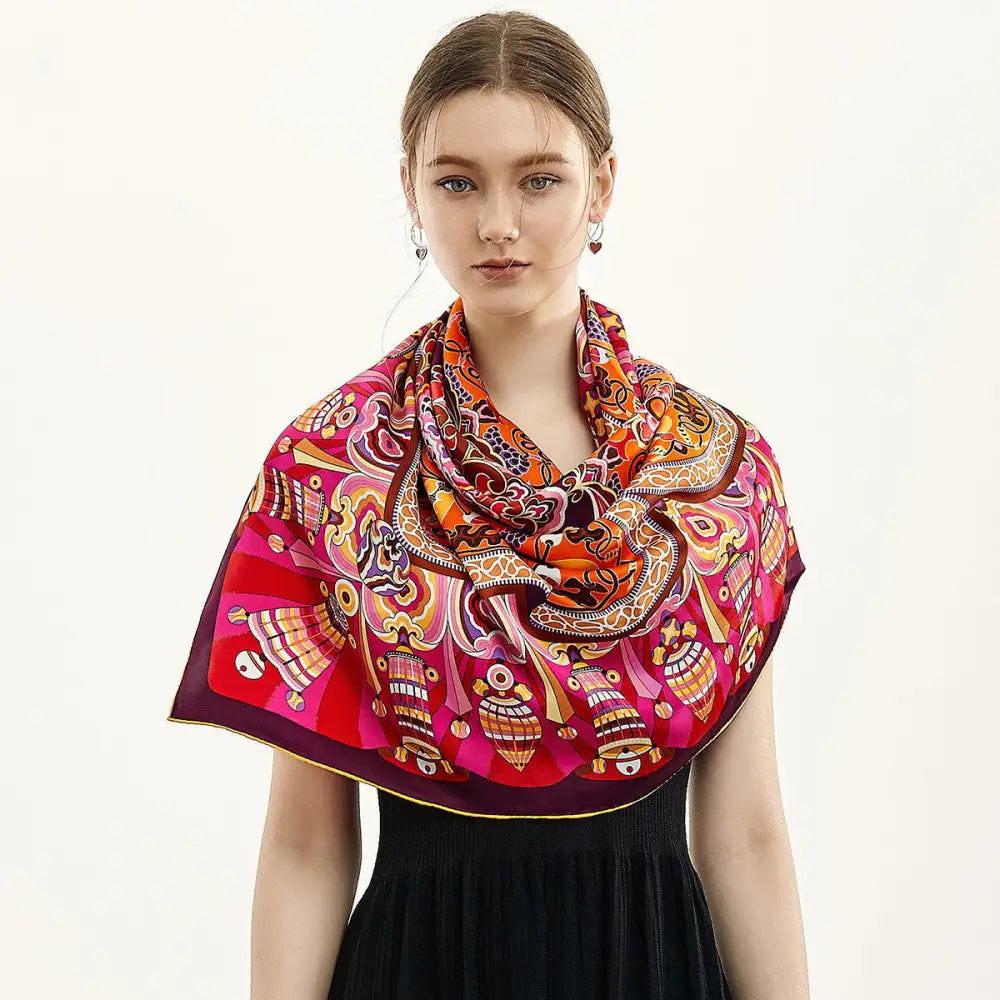 Silk scarf large square scarf ladies - Red / 1