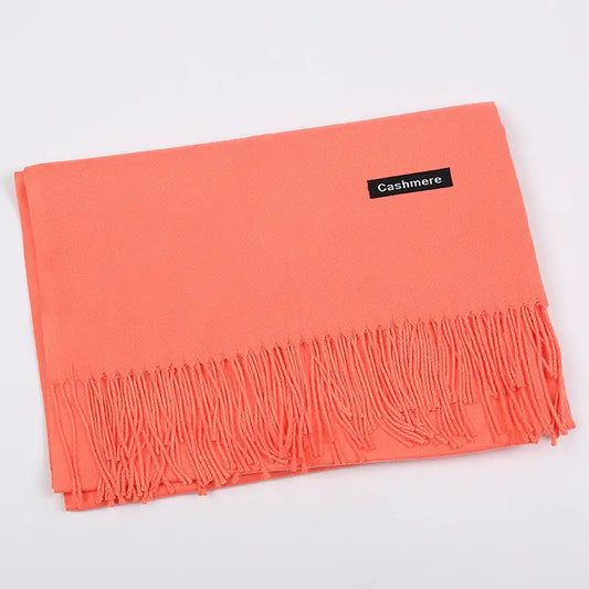 Solid Colour Artificial Cashmere Scarf Women’s Tasseled Shawl - 17 Watermelon Red / 68x200cm - Cashmere Tassel