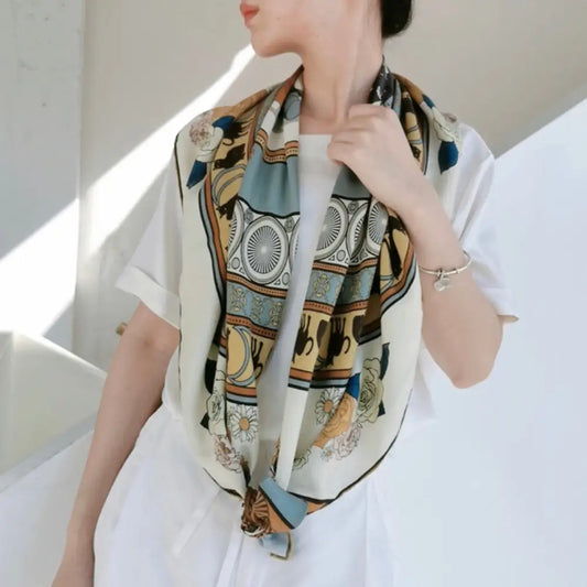 Twill Sand Wash Square Scarf - Powder blue big square scarf - Square scarf