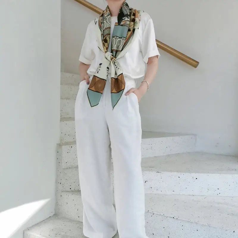 Twill Sand Wash Square Scarf - Powder blue big square scarf - Square scarf